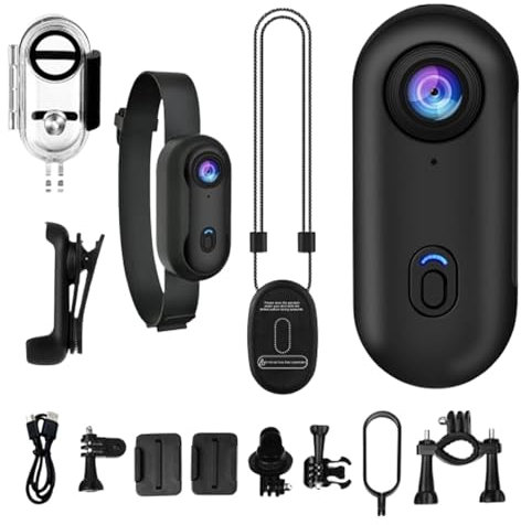 Générique Thumb Action Camera, POV Chest Camera Wearable, 360 Degree Rotatable, 4K Compact Cam, Recording Tool for Underwater Sports, Vlogging, Travel, Hiking, Trail, Skiing Adventures