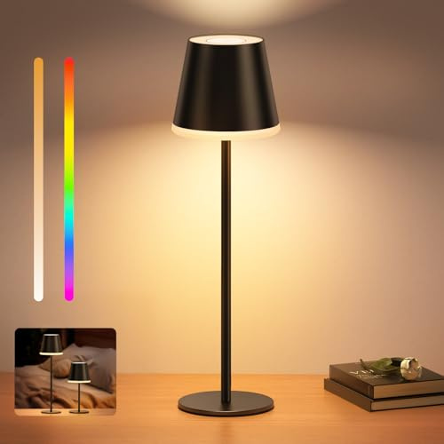 VIWAVE Lampada da Tavolo Senza Fili Dimmabile,5200mAh Lampada da Tavolo Ricaricabile con Luce Calda e RGB,Altezza Regolabile e IP54 Impermeabile per Esterno,Camera da Letto,Sala da Pranzo,Giardino