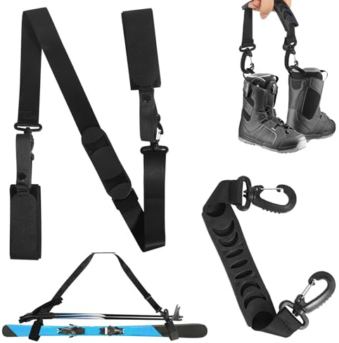DELAESI Ski Straps 2 Pieces Adjustable Ski Carrier Strap Cushioned Ski Ties Skiing Accessories Ski Shoulder Straps for Skiing Snowboarding Winter Outdoor Activities