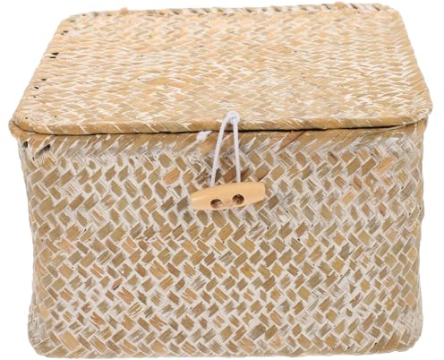 VILLFUL Caja De Almacenamiento Con Tapa De Bambú Tejida Caja De Almacenaje Cuadrada Para Casa Cestas De Almacenamiento Decorativas Para Sala De Estar Armario Libros Y Juguetes 6.88X6.88X4.33In