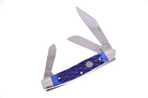 Hen & Rooster International Pocket Knife HRI313-BLPB Stockman with a Blue Pick Bone Handle German Stainless Steel Blades Closed 4 Inches