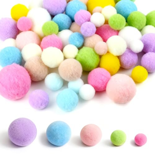 Pompones para Manualidades, 130 Piezas 1-3 cm, Pequeños Pompones Colores Pastel, Pompon Esponjosos Bricolaje Artesanía para Decoraciones de Pascua, Regalos DIY y Eventos Escolares (130PCS)