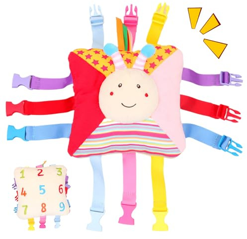 Bemonew Jouets de Voyage pour Tout-Petits avec 6 Paires de Boucles, Jouets éducatifs à Motif d'abeille avec Chiffres au Dos et Poche intégrée pour la motricité Fine Base