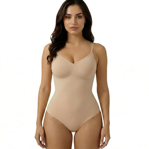 SURLIFE Body Contenitivo Modellante Donna con Spalline Regolabili Guaina Snellente e Tessuto Traspirante (BEIGE, L/XL)