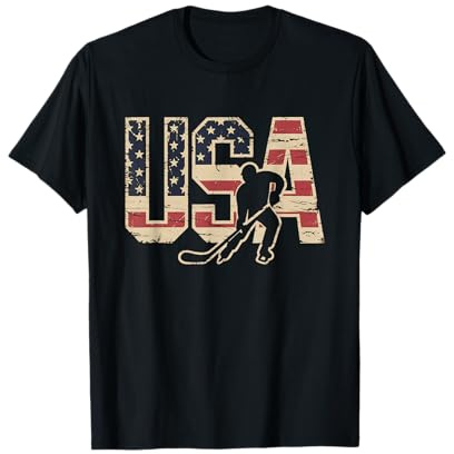 Camiseta De Hockey con Bandera Americana para Hombre Y Niña, Camiseta