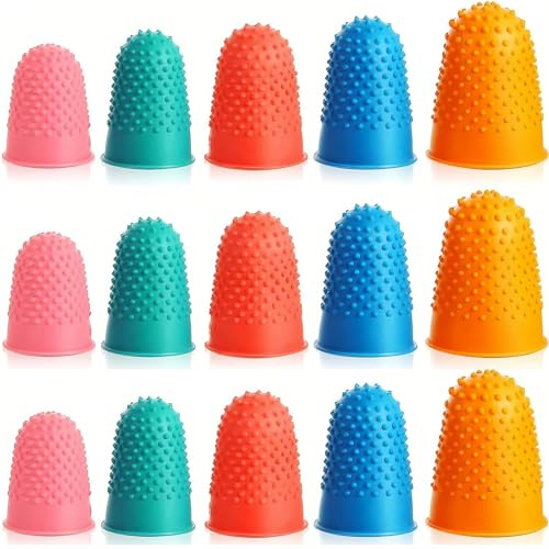 15 PCS Rubber Thimbles, Rubber Finger Thimbles, Reusable Rubber Finger Protectors and Thumb Guards, Anti Slip Rubber Thimbles for Money Counting, Writing, Sorting, Sewing and Office Craft Tasks