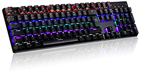 TEAM WOLF Teamwolf - Tastiera da gioco meccanica AZERTY FR, con 105 tasti blu, retroilluminazione RGB anti-fantasma, tastiere professionali