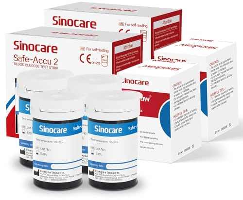 Blutzucker Teststreifen nur für sinocare Safe-Accu2 Blutzuckermessgerät, Blutzuckerteststreifen 100 (Safe-Accu2 Teststreifen Set 100)