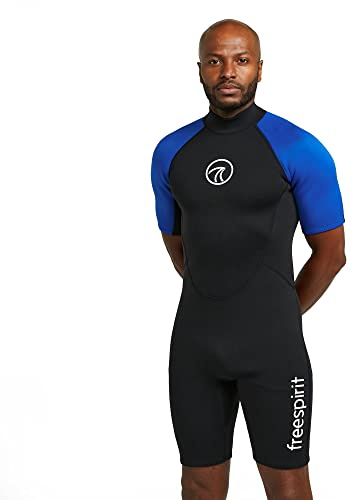 Freespirit Men's Short Wetsuit, 2.5mm Neoprene and Nylon, Back Zip, Spring Summer Watersports, Flatlock Seams, Key Pocket