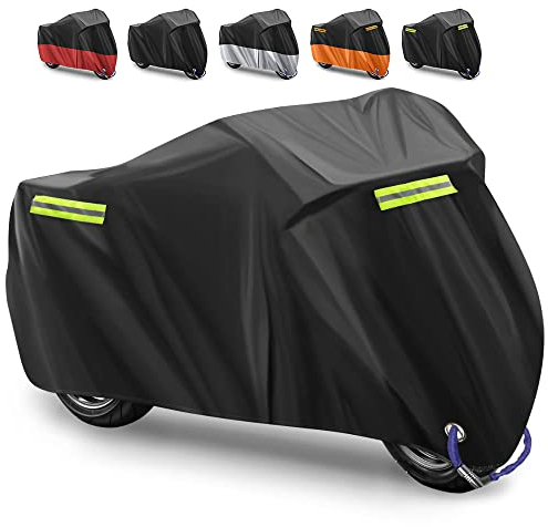 Telo Coprimoto Telo Coprimoto Impermeabile Per Esterno 210D Panno Oxford Copertura per Moto Portatile Moto Motorino Antipolvere Parapioggia,Resistente a Polvere,265x105x125cm(Nero Nastro Riflettente)