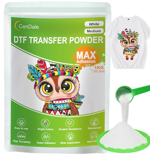 CenDale Polvo de transferencia DTF blanco de 1000 g: polvo de transferencia digital DTF adhesivo termofusible para sublimación, ideal para todos los tejidos, incluidos jeans y camisetas de algodón,