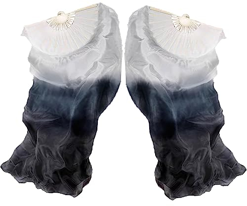 Hayaww 1 Paar FäCherschleier Bauchtanz,Lange FäCher Bauchtanz Fans SchleierfäCher Schleier Bambus-FäCherschleier Bauchtanz Schleier Lang Bambus Fan Zum Tanzen, 1.8m, FüR Auftritte(Verlauf Schwarz)