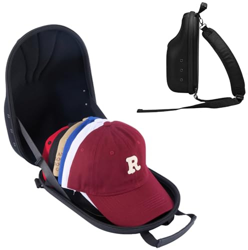 ProCase Funda Rígida de Viaje para Sombrero, Bolsa de Almacenamiento para Gorras de Béisbol, Caja Organizadora con Correa Ajustable para de Transporte para 4-5 Sombreros de Bola -Negro