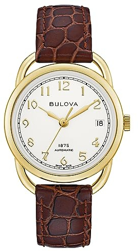 Bulova Joseph Commodore 97M117 - Orologio automatico da donna in pelle marrone, 34,4 mm