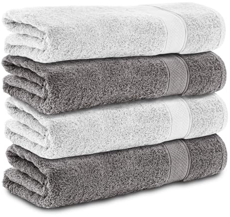 Komfortec 4 duschhanddukar 70 x 140 cm set av 100% bomull, 470 g/m², frotté, mjuk, antracit grå/vit | Mjuk och absorberande, stor storlek, antracit/vit