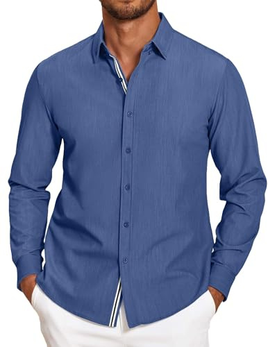 COOFANDY Men's Denim Shirts Business Casual Shirts for Men Dress Shirt, Denim Blue, X-Large