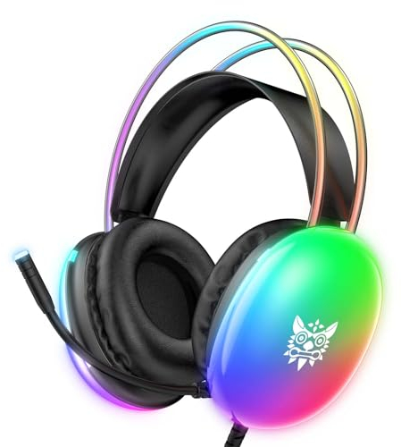 ONITOON Gaming Headsets with Microphone, PC Wired RGB Rainbow Gaming Headphones for PS4/PS5/MAC/XBOX/Laptop, Lightweight Over-Ear Headphone, Stereo Surround, Auto-Adjust Headband, Black