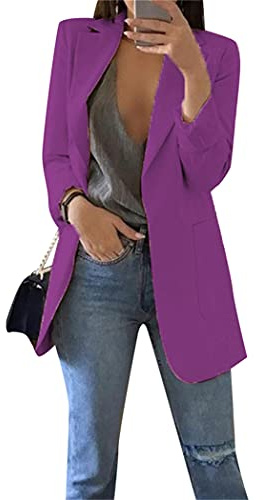 OMZIN Femmes Boyfriend 3/4 Manches Blazer Combinaison Mode Veste Casual Blazer Solid Blazer Automne Hiver Blazer Violet M
