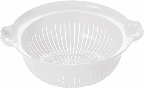 Deep Colander Food Strainer, 30 cm Large with Side Handles, Basket for Vegetable Wash, Sink Colander, Draining Pasta, Rice, Fruit (White)