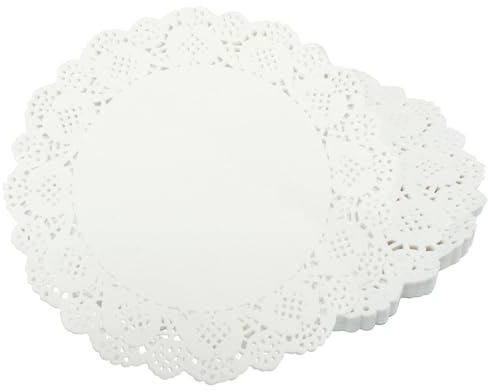 Bonsicoky Confezione da 100 centrini di carta bianchi in pizzo, 26,9 cm, per alimenti, tovagliette rotonde di carta per feste di compleanno e decorazioni da tavola di nozze