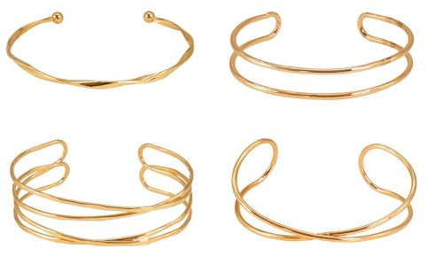 Breit Gold Armreif für Damen, 4/6 Stück Gold Offener Armreif Damen Verstellbar Golden Manschette Armband Manschettenarmbänder für Frauen Teenager Mädchen (Golden A-4pcs)