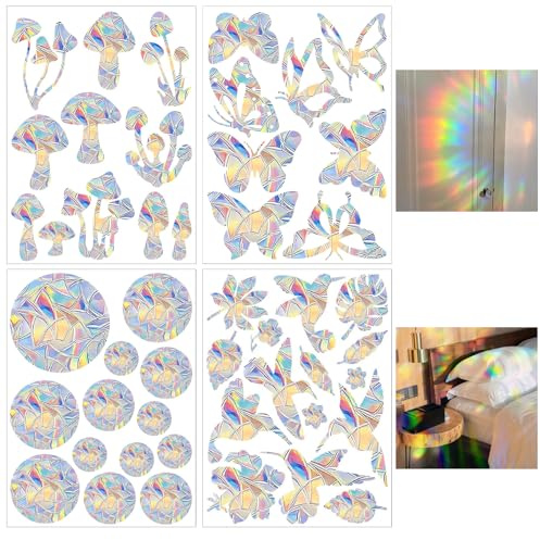 Prisma-fönsterklistermärken för fågelspill, 3D-fönsterfilm regnbågseffekt, solfångare klistermärken fönster, regnbåge fönsterbilder klistermärken fågel, anti-kollision för stopp, fåglar flygande i