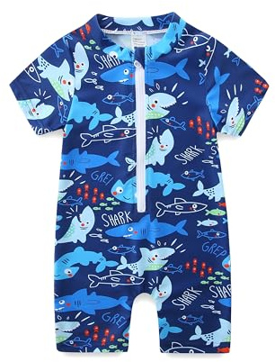 KIDDLETOWN Maillot de Bain pour Bébé Garçon avec Zip Une pièce à Manches Courtes Maillots de Bain avec Fermeture éclair Protection Contre Le Soleil 18-24 Mois