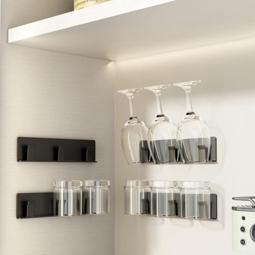 Vaisoeny Vinglashållare, 4-pack vinglashyllor, utan borrning, installation, vinglashållare, väggmontering för matsal, kök och bar (svart)