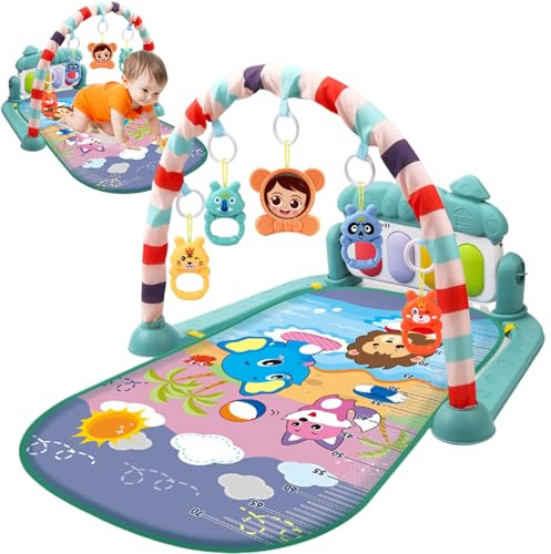 Centro de actividades para bebés con Music & Light Safe & Easy Baby Gym Play Mat con Mat de juego colgante de sonajeros con tablero ajustable para recién nacidos y niños pequeños Verdes, gimnasio