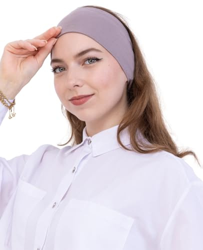Prien Women Cotton Hijab Cap, Stretchy Head Cover, Pre-Sewn Inner Muslim Scarf Undercap, Non Slip Headband for Daily Wear (Light Mink)