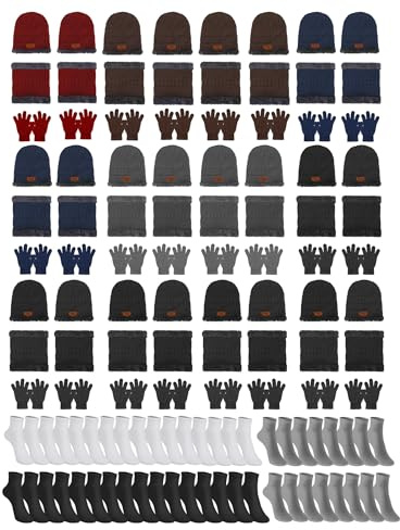 96 st vintermössor hatt handske halsduk strumpor set mössa bulk vinterhandskar bulk fleece halsvärmare unisex vuxna, BLANDAT, one size