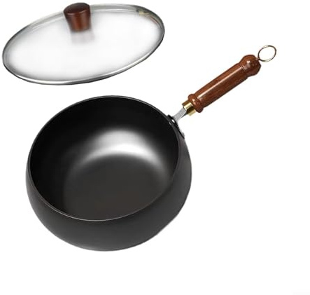 Sartén de hierro sin revestimiento con diseño de vientre grande forjado a mano, perfecta para métodos de cocción, incluyendo freír a fuego lento y sellar con durabilidad (olla de 24 cm + tapa de