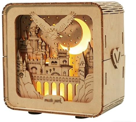 3D Wooden Puzzle Castle with LED Light, DIY Wood Model Building Kit, Creative Night Light Desk Decoration, Unique Birthday for Women Teens