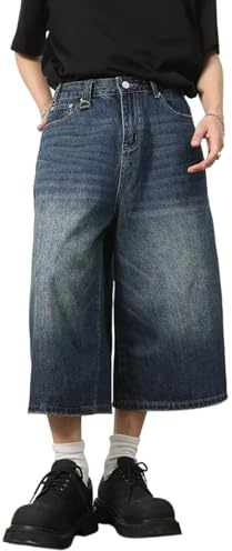 PADOLA Vaqueros Cortos para Hombres Baggy Jeans Shorts Y2K Pantalones de Skate Hip Pop Bermuda Pantalones Cortos