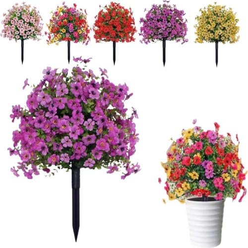 Fiori artificiali per esterni, con paletti, 59,7 cm, resistenti ai raggi UV, arbusti in finto bosso con inserto per terreno, per prato, cortile, giardino, patio, decorazione per la casa (B)