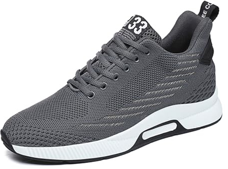 Chaussures Rehaussantes Hommes 8cm décontractées Sport Lacets légères Respirantes Talon caché Sneakers Montantes Confort Mode Urbaine (Grey, 42)