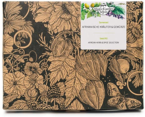 Sélection d'herbes & d'épices africaines - kit cadeau de graines avec 4 variétés de plantes aromatiques & piquantes pour des mélanges d'épices typiques comme Harissa, Berbère, African Rub & Co