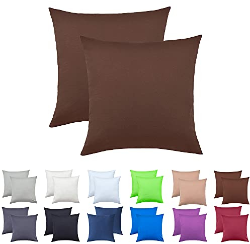 NatureMark 2er Set Jersey Kissenbezüge – Elastisch, weich, atmungsaktiv und hautfreundlich – Waschbare Kissenhülle - 40x40 – Schoko Braun