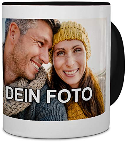 PhotoFancy® - Tasse mit Foto Bedrucken Lassen - Fototasse Personalisieren – Kaffeebecher zum selbst gestalten (Schwarz)