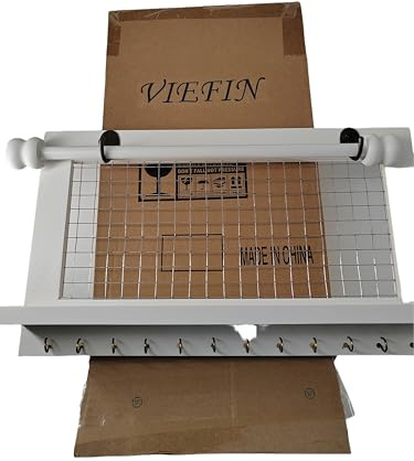 VIEFIN Rustic Jewelry Organizer Wall Mounted Jewelry Holder, Wood Earring Holder Display With Shelf And Hooks, Removable Rod For Bracelet Necklace Ring Bracelet - White
