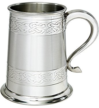 Wentworth Pewter - Chope en étain de 1 pinte avec bandes celtiques en relief, verre à bière, anniversaire, fête des pères, cadeau Noël, de mariage, à graver avec votre propre texte