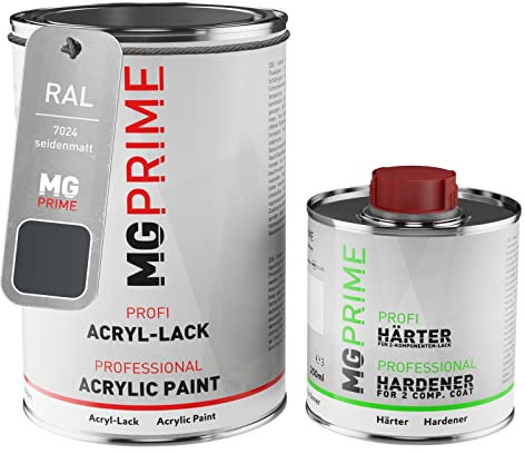 MG PRIME RAL 7024 Gris grafita/Graphite grey satinado Pintura acrílica, bote de 1,5 litros/1500 ml incluido endurecedor