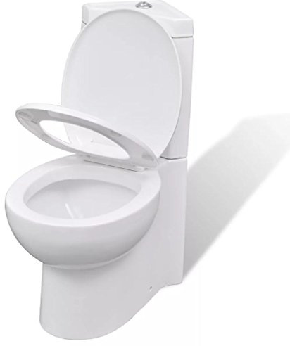 Vaso WC in ceramica ad angolo, chiusura ammortizzata, doppio scarico 3/6 L, dimensioni 37x68x78 cm, bianco, per bagno