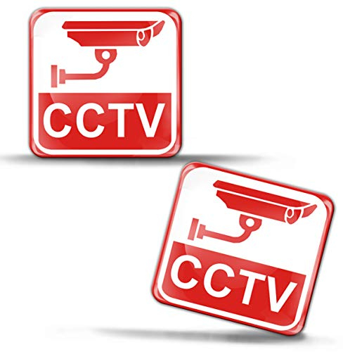 SkinoEu® 2 Stück Aufkleber 3D Gel Stickers Achtung Warnung Kamera-Überwachung Überwachungskamera Gelände CCTV Kamera Video Überwachung Sicherheit Warnhinweis Auto Motorrad Fenster Tür KS 50