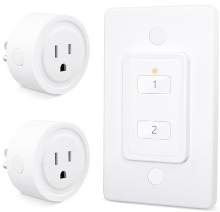 LoraTap Mini Wireless Remote Control Outlet Plug Adapter (2 Pack) with Remote, 2 Channel Wall Switch, 656ft Control Range for Indoor Lamps and Home Appliances, No Hub Required, 10A/1100W, White