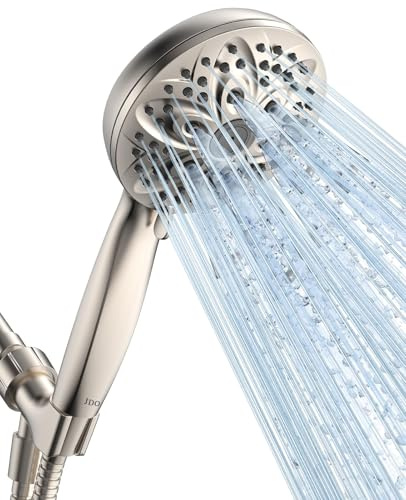 JDO Shower Head with Handheld, High Pressure Handheld Shower Head 6 Settings, Detachable Set with Stainless Steel Hose and Shower Bracket (Brushed Nickel)