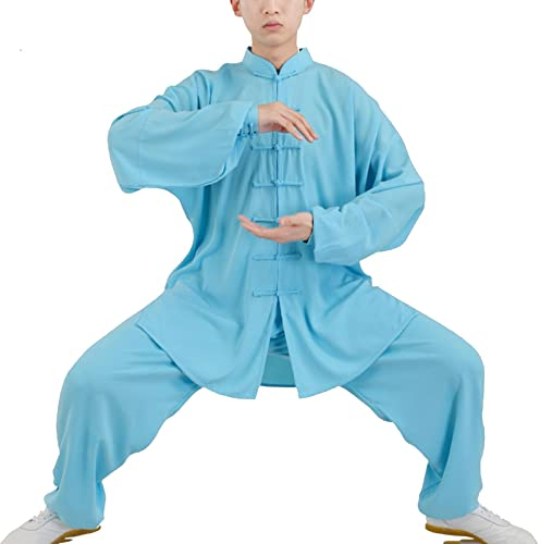 ZEDDG Tai Chi Anzug Damen Kampfkunst Anzug Herren Kung Fu Kleidung Taekwondo Uniform Chinesische Klassische Kampfkunst Tai Chi Wing Chun,Light Blue-L