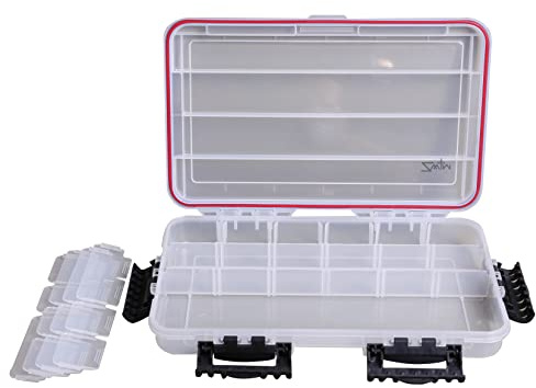 ZWIM - Waterproof Fishing Tackle Box Clear (3 to 15 Sections/Adjustable Separators) Terminal Tackle Bits Storage Box 'O' Ring Water Seal - Large 33.5 x 22 x 5.5cm [19-0031]