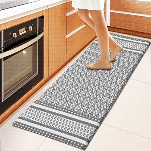Anti-Fatigue Kitchen Mat Runner Cushioned Kitchen Rug, Waterproof Non-Slip Kitchen Mats and Rugs Heavy Duty Comfort Foam Rug for Kitchen, Floor Home, Office, Sink, Laundry (Diamond Gray)