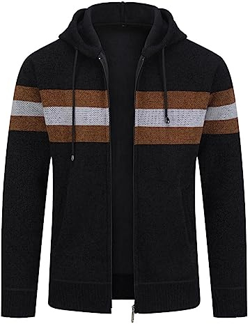 YOUTHUP Cárdigan de Invierno con Capucha para Hombre Forro Polar Suéter de Punto Grueso, Negro 8750, XL